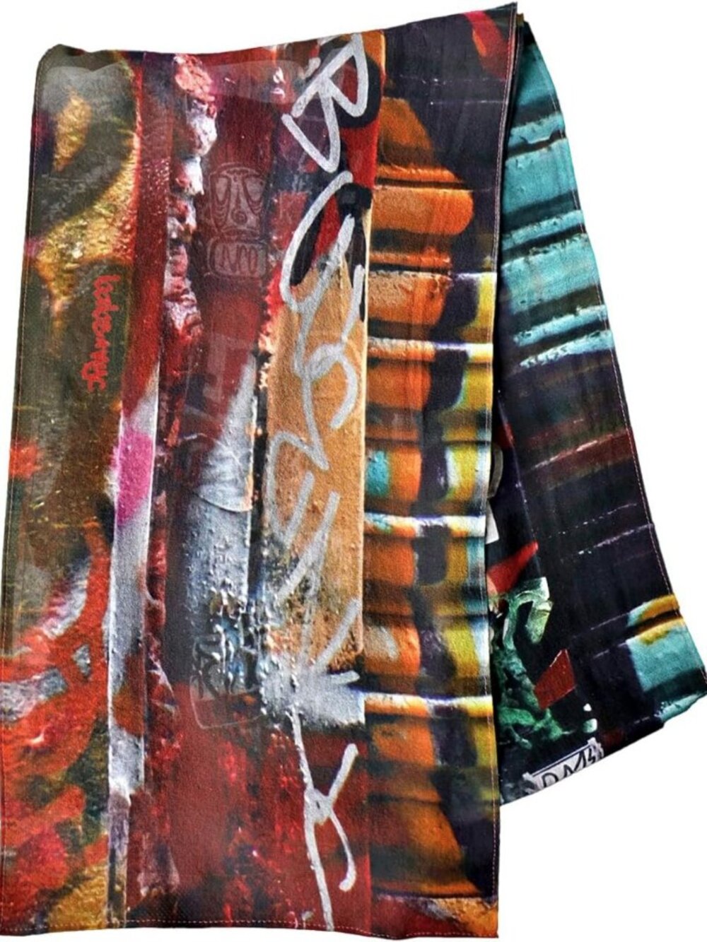 100% Silk Georgette Scarf, 9x63, Colorful Graffiti Print, Lightweight Fashion